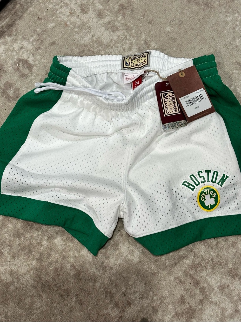 Boston Celtics Mitchell & Ness White and Green Hardwood Classics NBA Shorts NEW